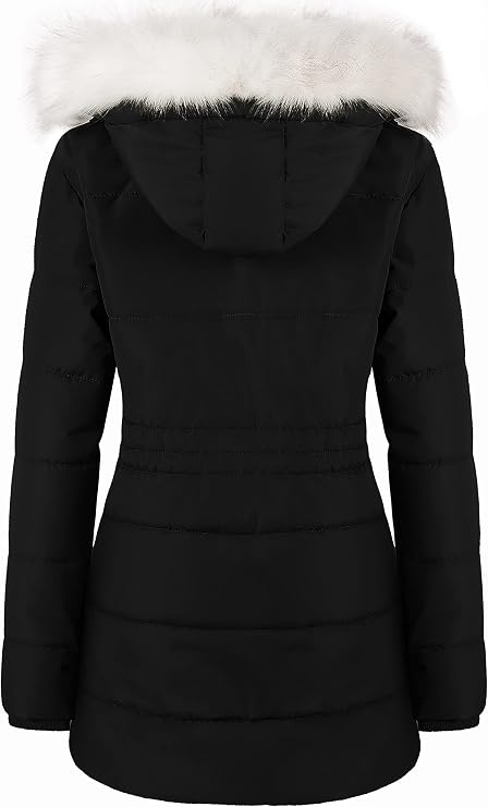Chrisuno Women's Winter Warm Coats Puffer Jacket Long Drawstring Waterproof Snow Parka With Removable Faux Fur Trim Hood