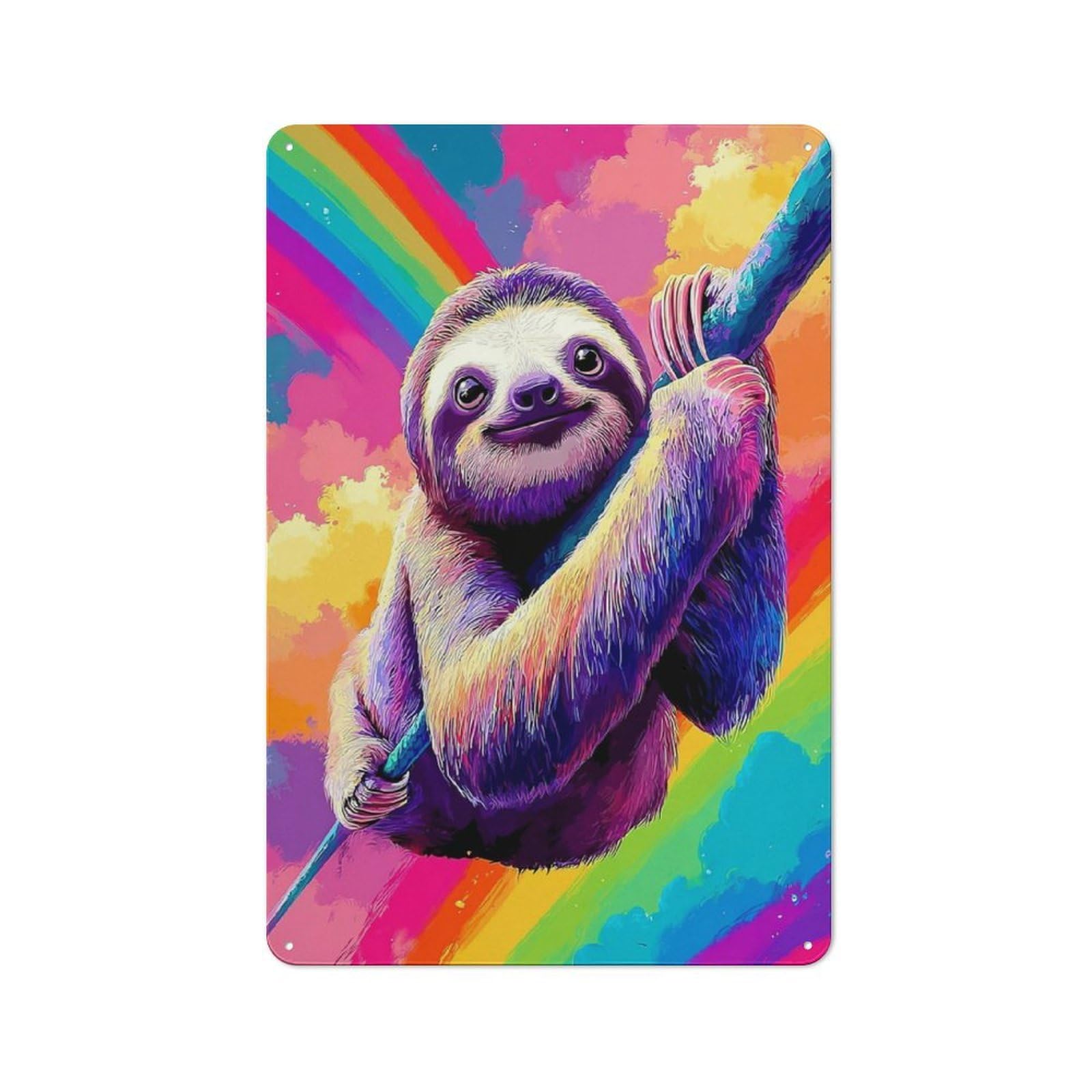 Junmoney Rainbow Sloth Adventure Vintage Metal Sign 30X20cm For Lounge Or Reading Corner, For Garage, Workshop And Man Cave Decoration