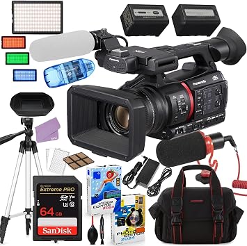Panasonic AG-CX350 4K Camcorder Bundle + Accessory Package Including 64GB Extreme Pro Memory, LED Video Light, Microphone, Case & More 24 Items