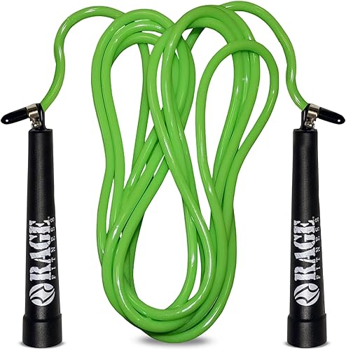 Miniatura 10 de Rage Fitness Cuerda de salto R2 - Cuerda de entrenamiento de PVC verde con asas de rodamiento de velocidad