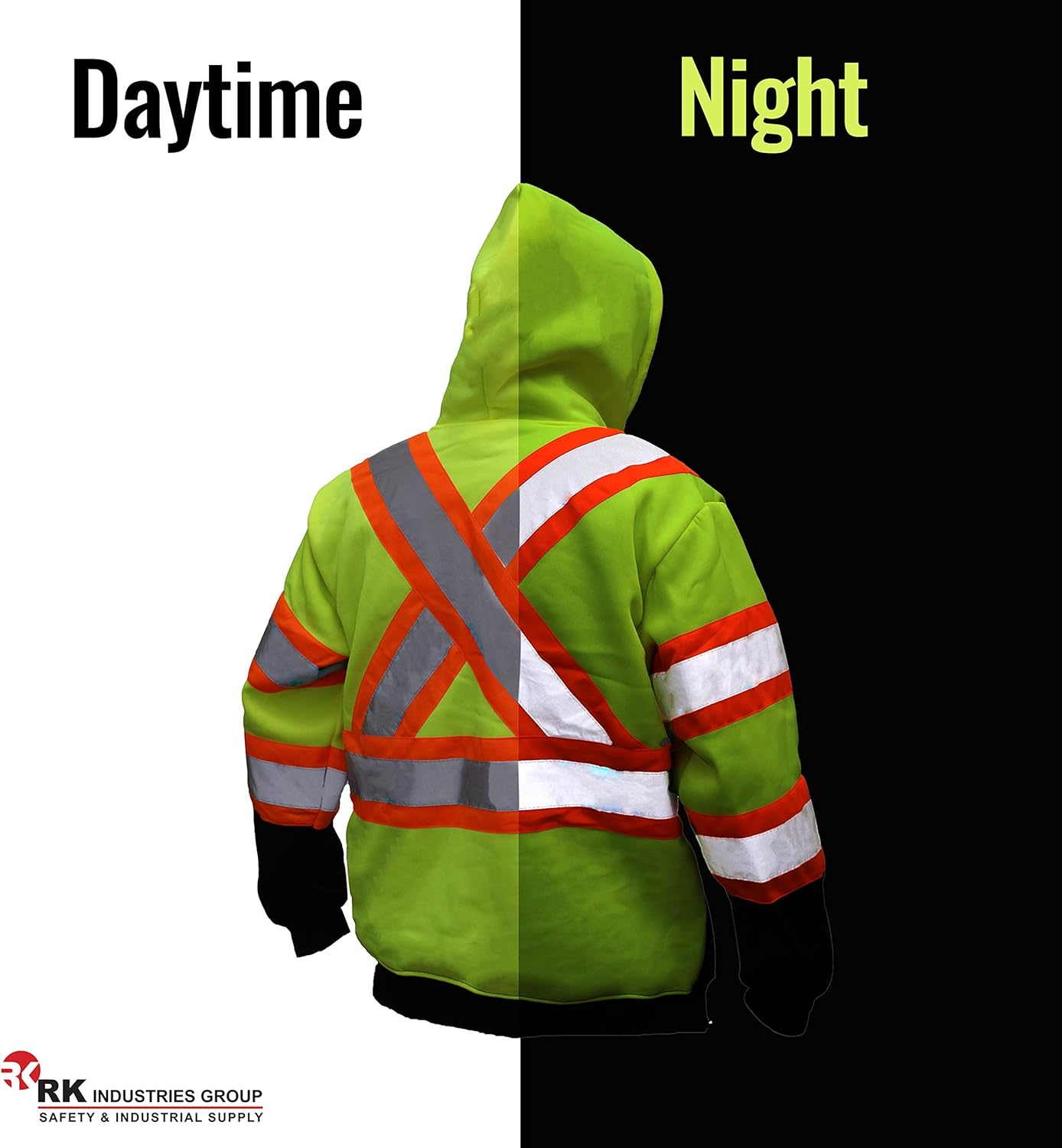 New York Hi-Viz Workwear HX7012 Hi Viz Hoodiewoth Black Bottom with X pattern