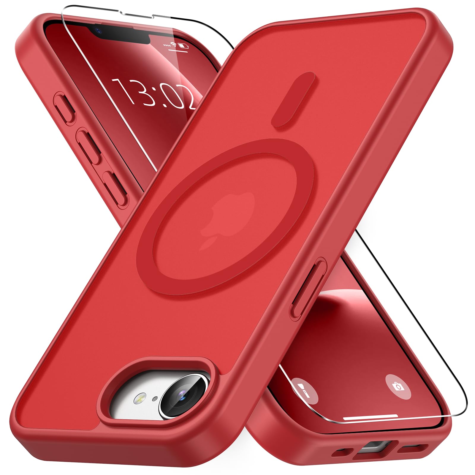 Vansdon Cover Magnetica per iPhone 16e con 1 Pezzi Vetro Temperato | Rosso brillante, Compatibile con Magsafe, Protezione anticaduta di livello militare, Cover Traslucida Opaca Sottile Antiurto