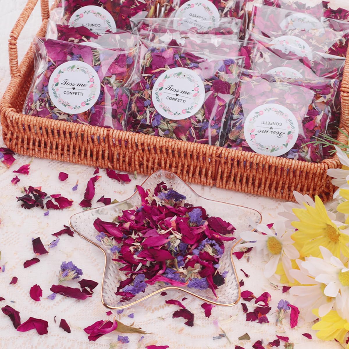 ECYC Ltd 40 Packs Dried Flower Petals Confetti, Natural Dried Rose Petals Dried Forget Me Not Petals Biodegradable Wedding Confetti Dried Flowers for Wedding Bridal Shower Party Decor or DIY Crafts