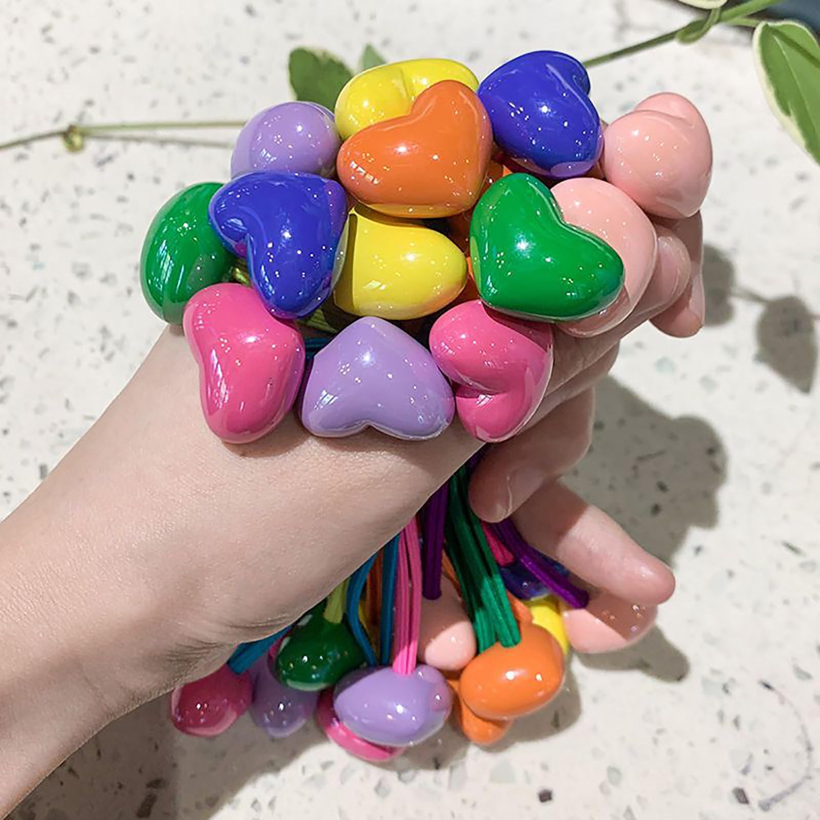 14PCS Ball Charm Hair Ties for Little Girls, Double Heart Bead Rubber Band, No Damage Ponytail Holders for Toddler Girls(Heart)