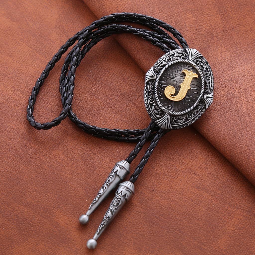 HUABOLA CALYN Vintage Bolo tie for Men Western Cowboy Native American Initial Letter ABCDJMR to Z Costume Bolo ties for Women - Image 3