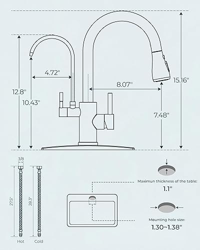Vista 18 de FORIOUS - Llave de fregadero de acero inoxidable para cocina B07Y4Y88Y6