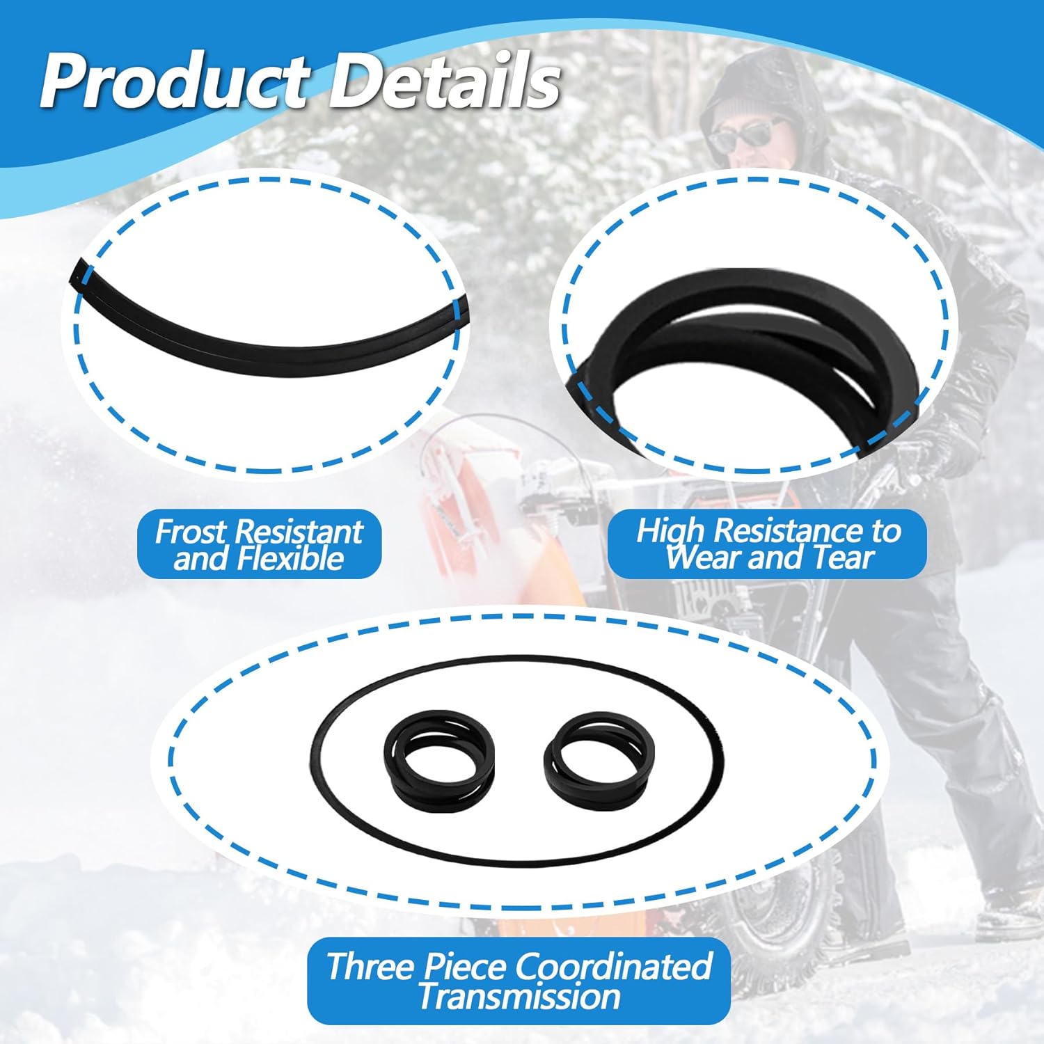 3PCS Snow Blower V-Belt Set 07200802＆07200739 07200633 Fit for Ariens Deluxe 24"＆ 28" Snow Blower 921045 921046 921069 921070 921323, Deck Raw Edge Impeller Belt ＆ Auger Drive Belt