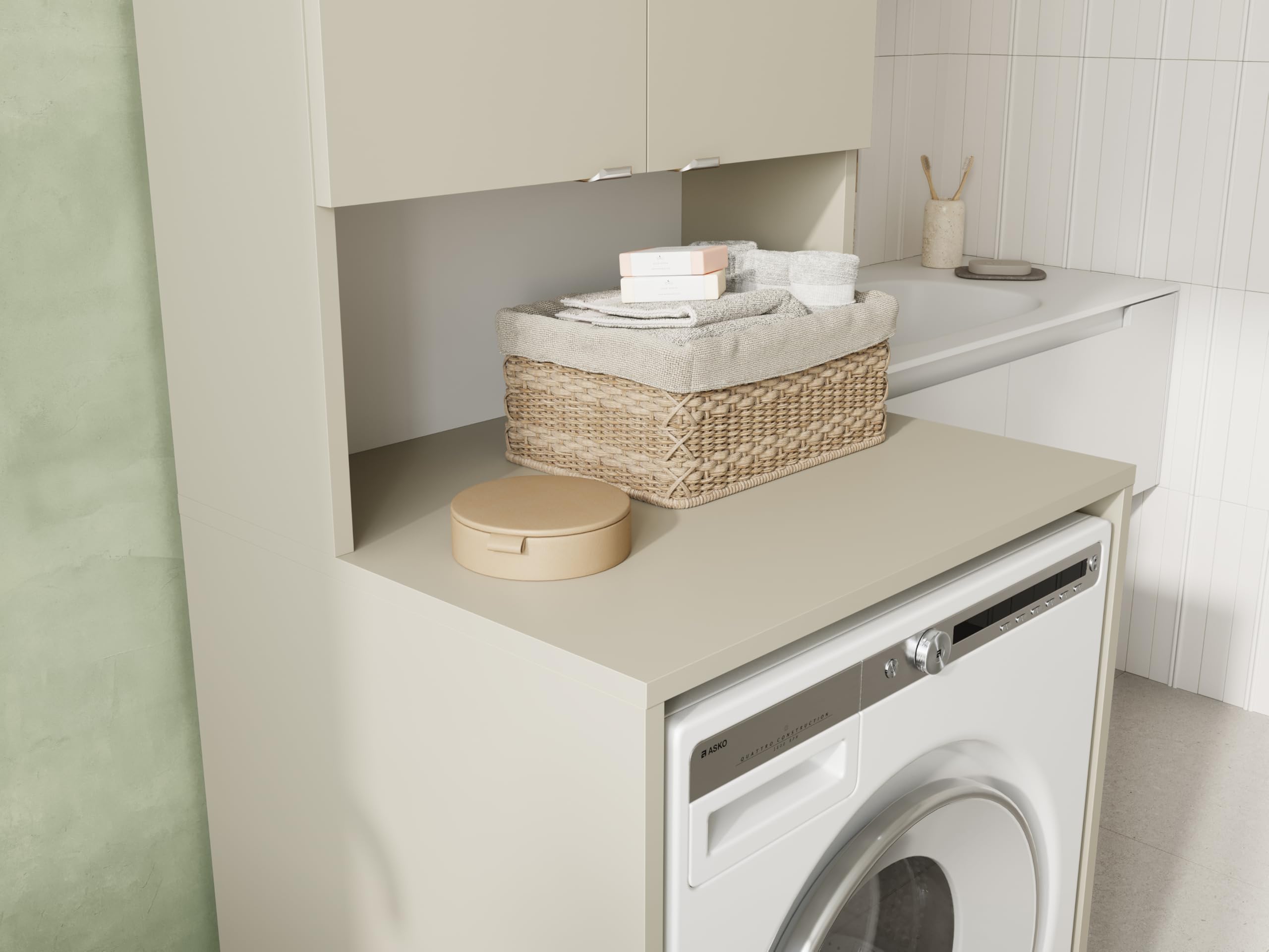 PLATAN ROOM Armadio per lavatrice e asciugatrice, 210 x 66 x 50/56 cm, bianco (cashmere (beige), profondità 56 cm)