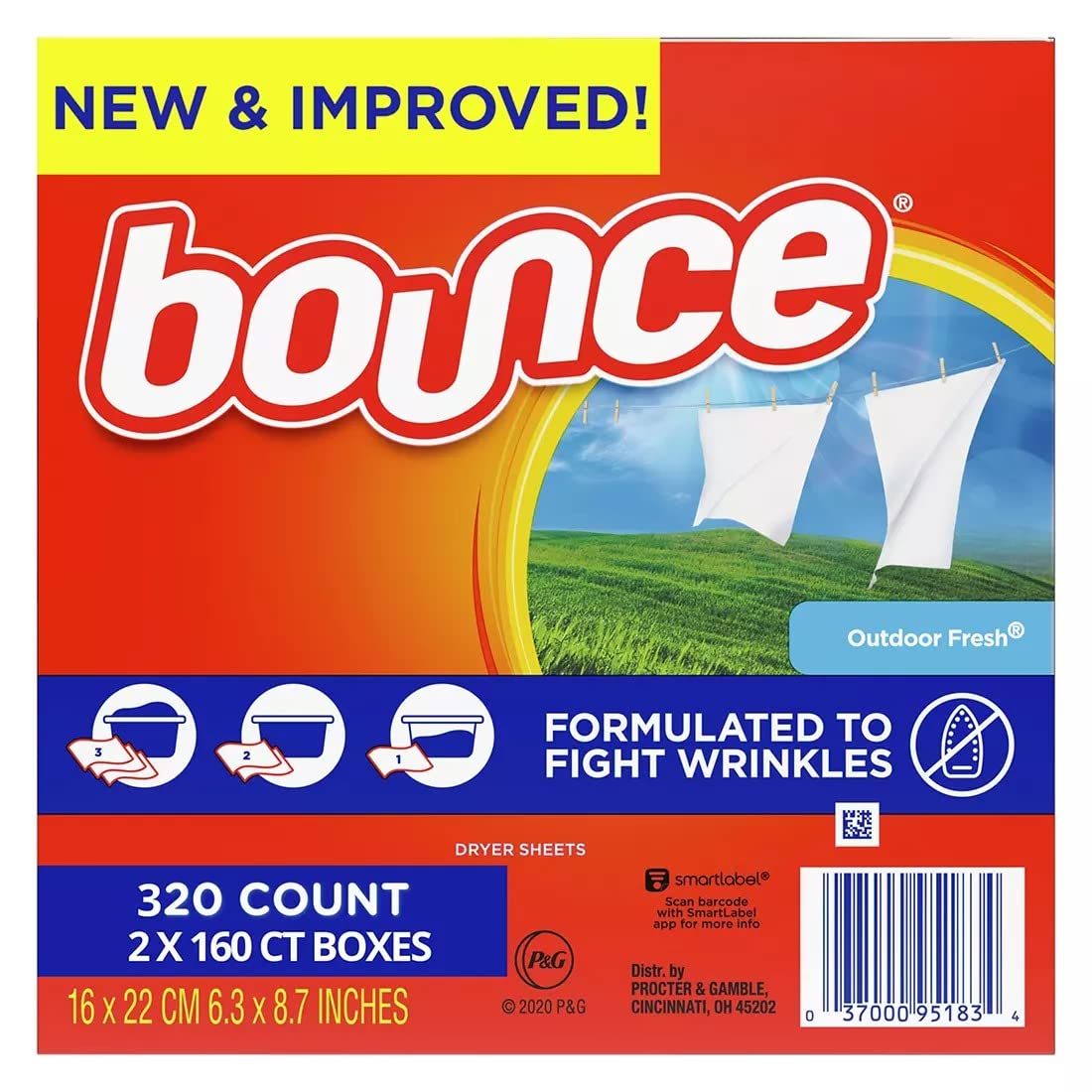 Bounce Outdoor Fresh Sheets, 320 Count Box