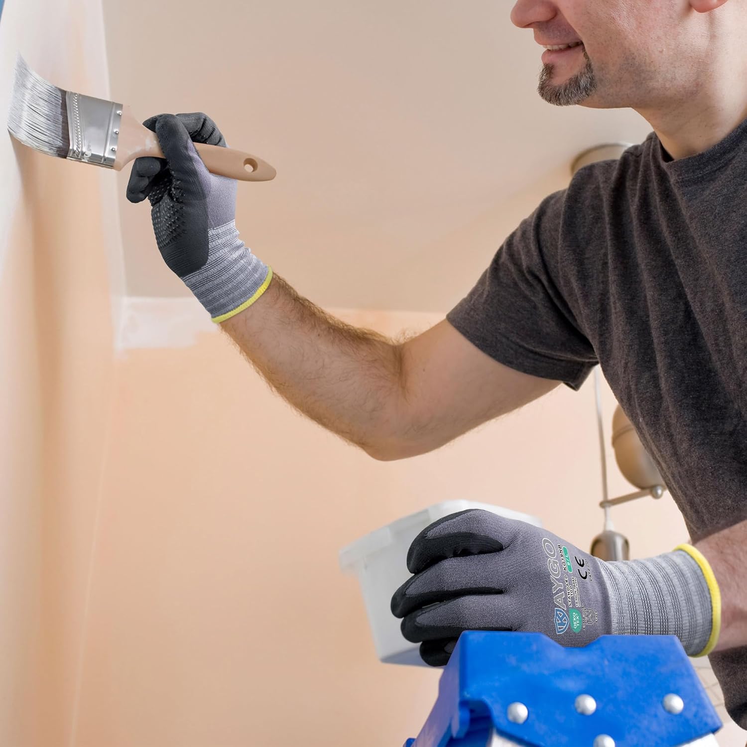 KAYGO MicroFoam Nitrile Coated Work Gloves, 12 Pairs KG19N Seamless Knit Nylon, Micro Dots for Enhanced Grip, Breathable and Durable, Ideal for Automotive, General Assembly, Painting, Gray, M - Image 4