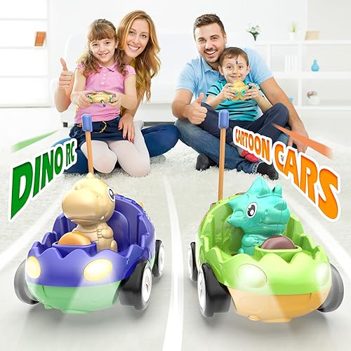 Miniatura 2 de Yeaye Auto a control remoto para niños pequeños, paquete de 2 autos a control remoto, autos de dibujos animados para niños de 18 meses, juguetes