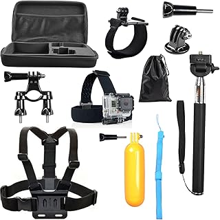BPS Accessories Kit for GoPro Hero 4 Hero 3+ Hero 3 & SJCAM SJ4000 SJ5000 WIFI SJ6000,Head Strap Mount + Chest Harness Mount + Wrist Mount + Floaty Handle Grip + Bicycle Handlebar Mount + Extendable Handheld Monopod for Action Camera Camcorder