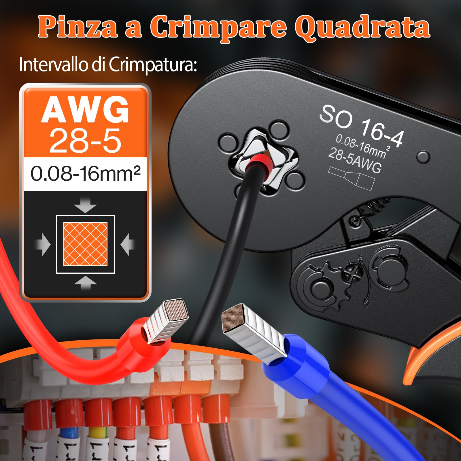 Preciva Set Pinza Crimpatrice con 1500 Puntalini Pinza Crimpatrice a Cricchetto 0,08–16mm² AWG28–5, Crimpa Puntalini/Capicorda Isolati e Non Isolati, Pinza a Crimpare Quattro