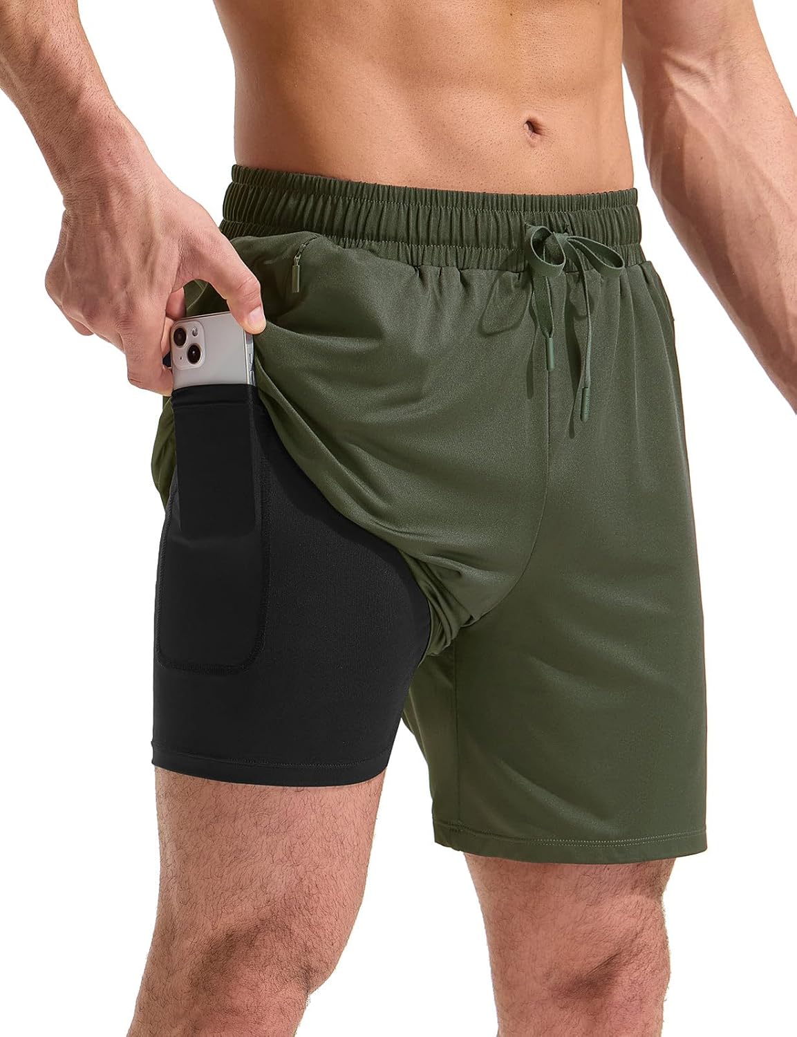 BALEAF 5 inch Mens Swim Trunks with Compression Liner Quick Dry Bathing Suit Swim Shorts with Zippered Pockets