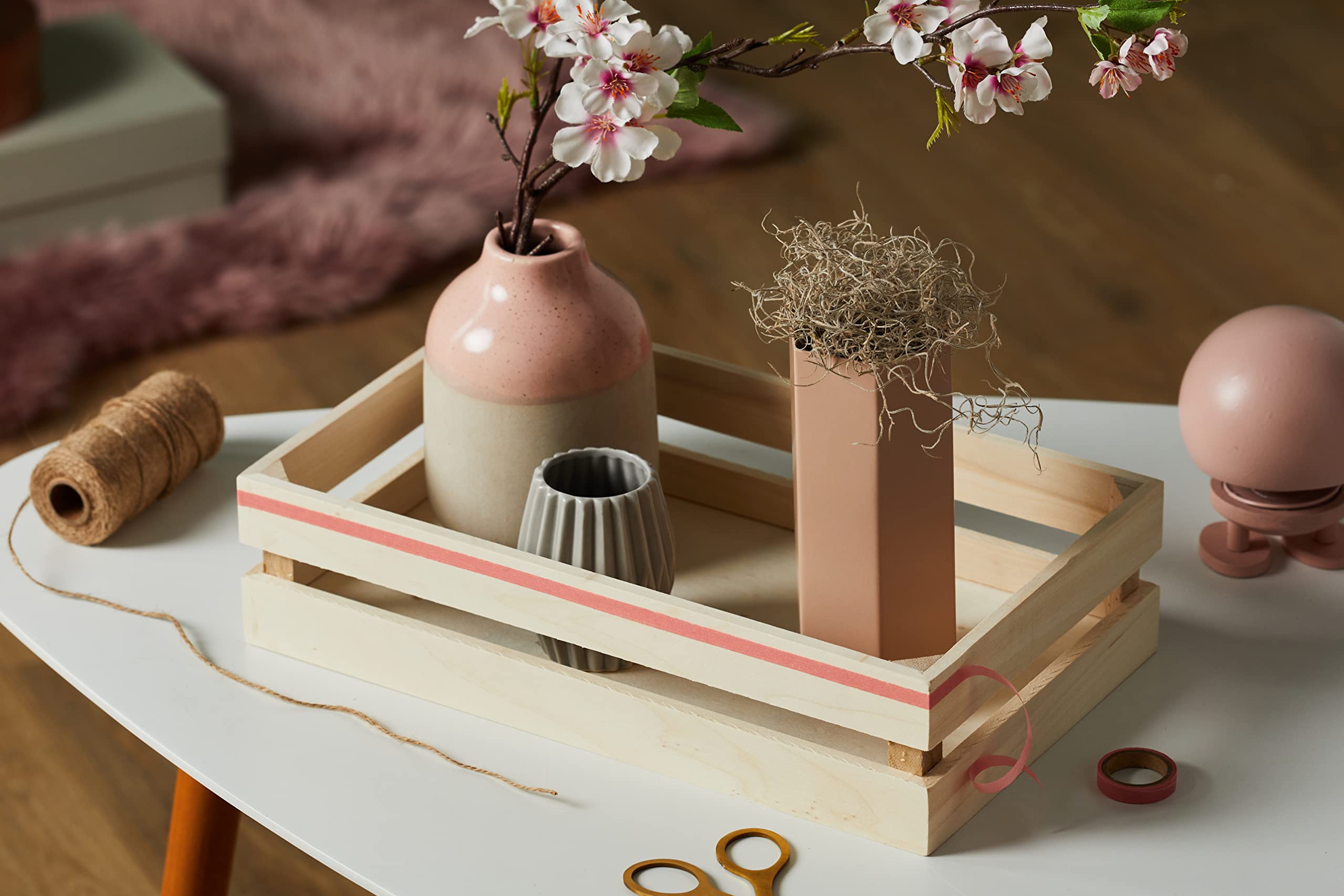 Rayher, wooden box, slat look, with 2 wall hooks, wood, nature, Wood, natural, 35.5 x 20.5 x 8.5 cm