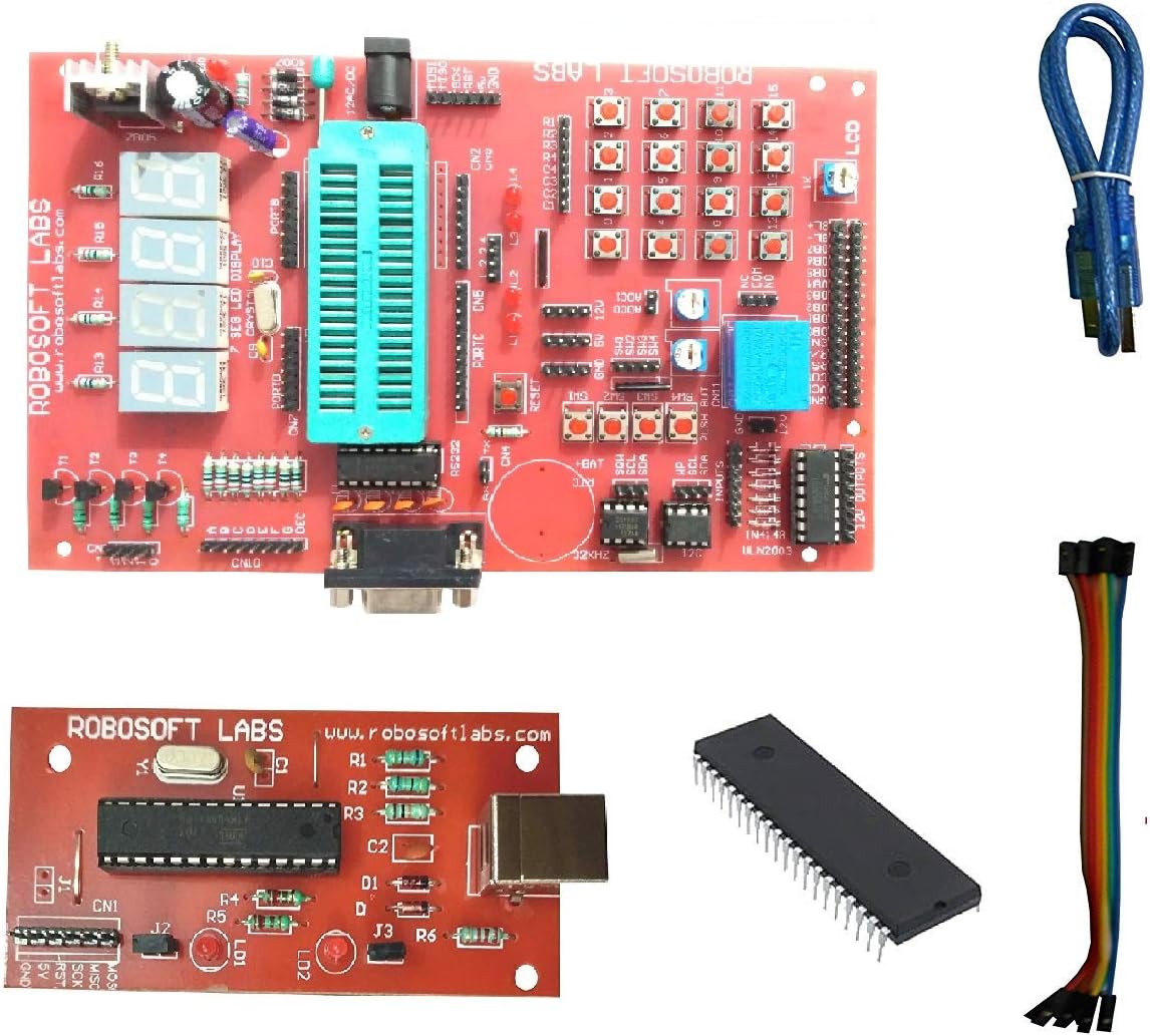 Robosoft Labs AVR 40PIN Development Board with ATMEGA32, MAX232, RTC, AT24C32, ULN2003 IC and USBASP PROGRAMMER