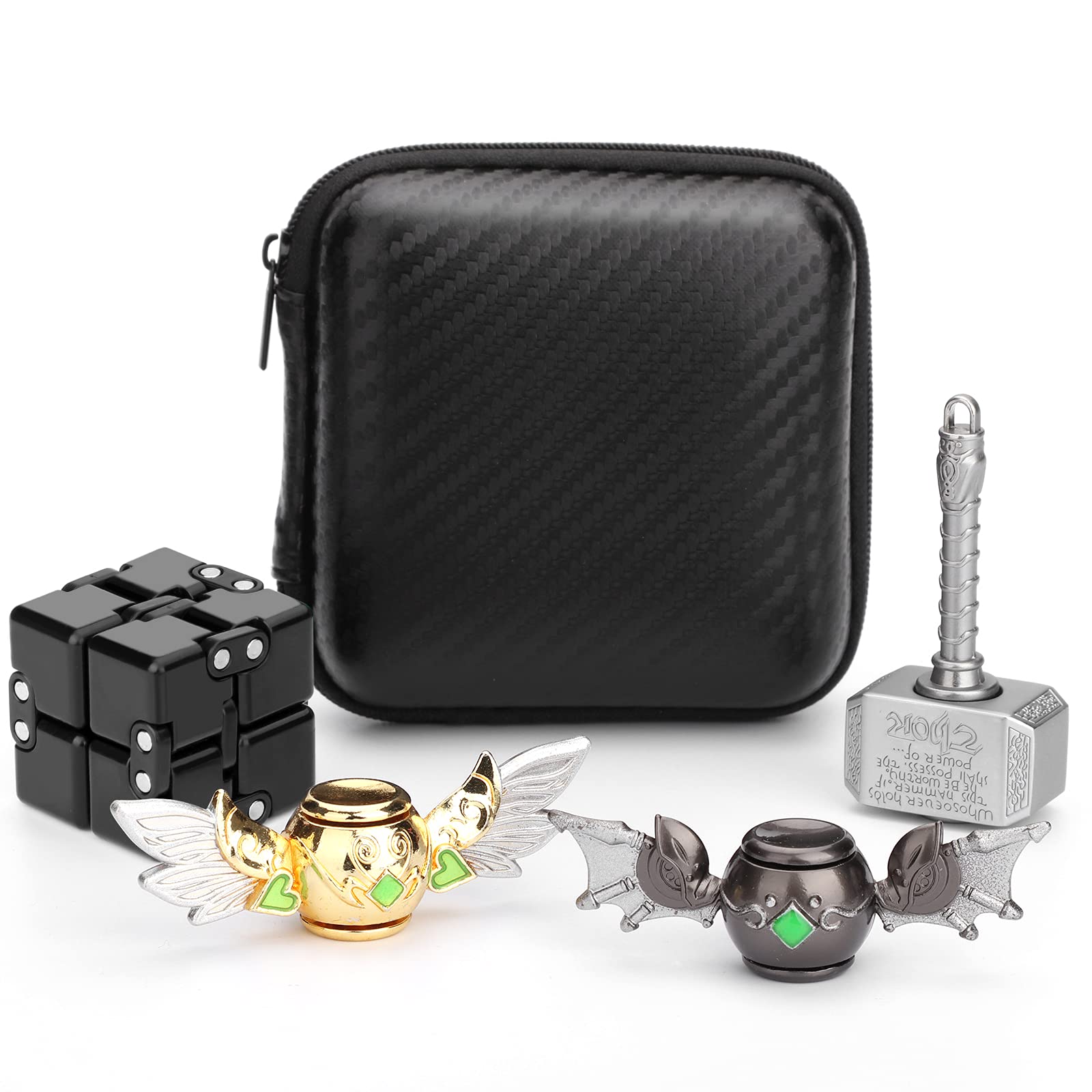 Handheld Sensory Fidget Toy Set Infinity Fidget Cube Block Flippy Chain,Fidget Hammer Spinner, Angel Fidgit Spinners, Anti Stress Anxiety Relief Stuffer Gift for Teen Kids Adults