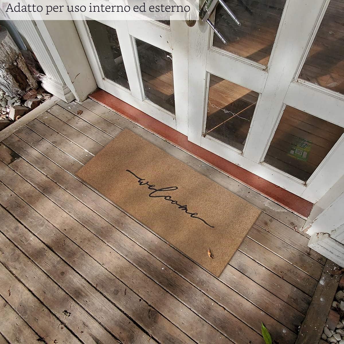 AAZZKANG Welcome Mats per porta d'ingresso, extra large, 120x45 cm, con retro in gomma antiscivolo resistente, ultra assorbente, facile da pulire, per esterni, zerbino marrone