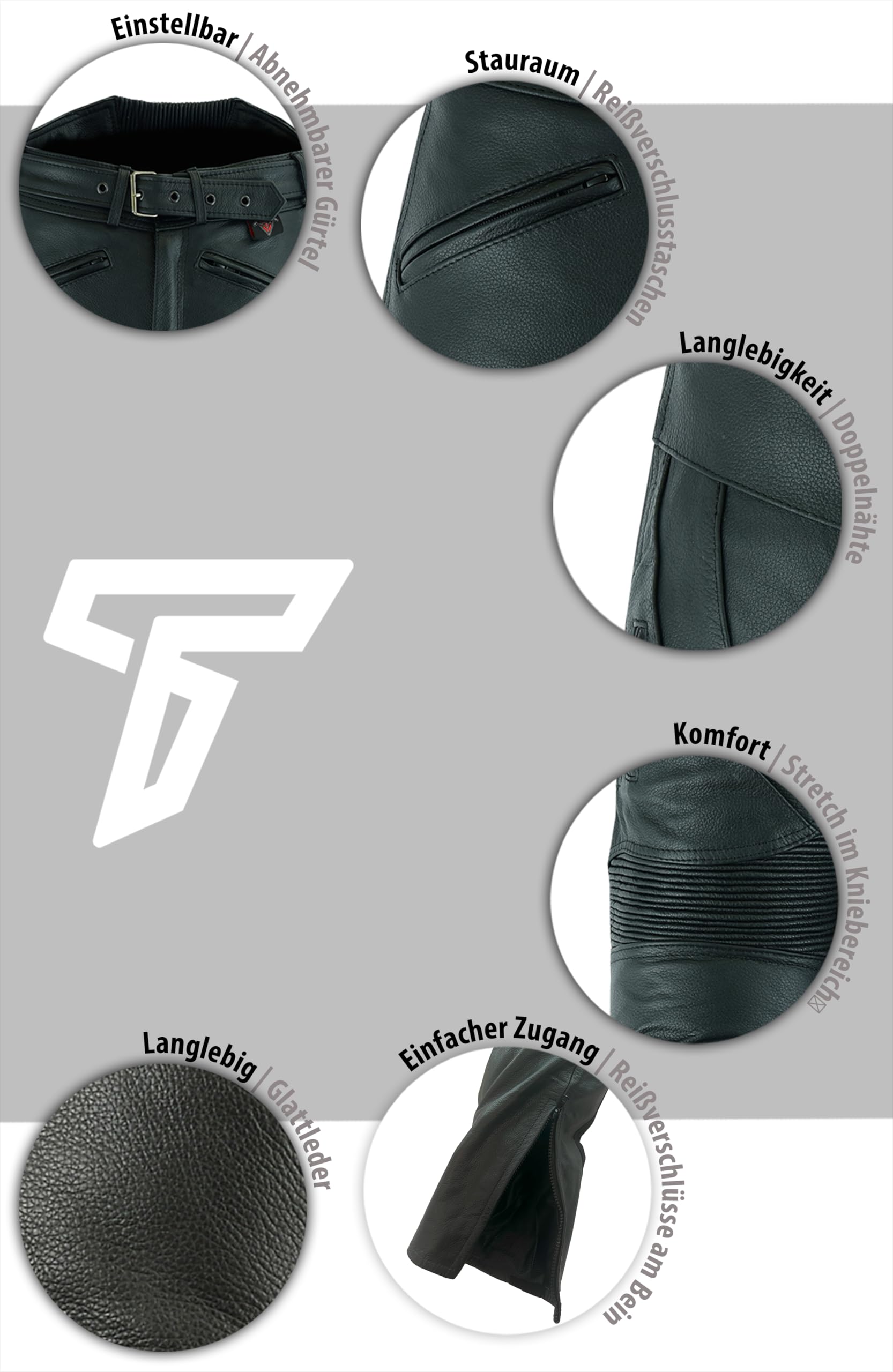 Texpeed motorradhose leder herren mit protektoren - Schwarz Lederhose echtleder Top-Grain-Leder mit Rüstung (EN 1621-1) Biker gepanzerte - 5XL Taille/Regülar Bein