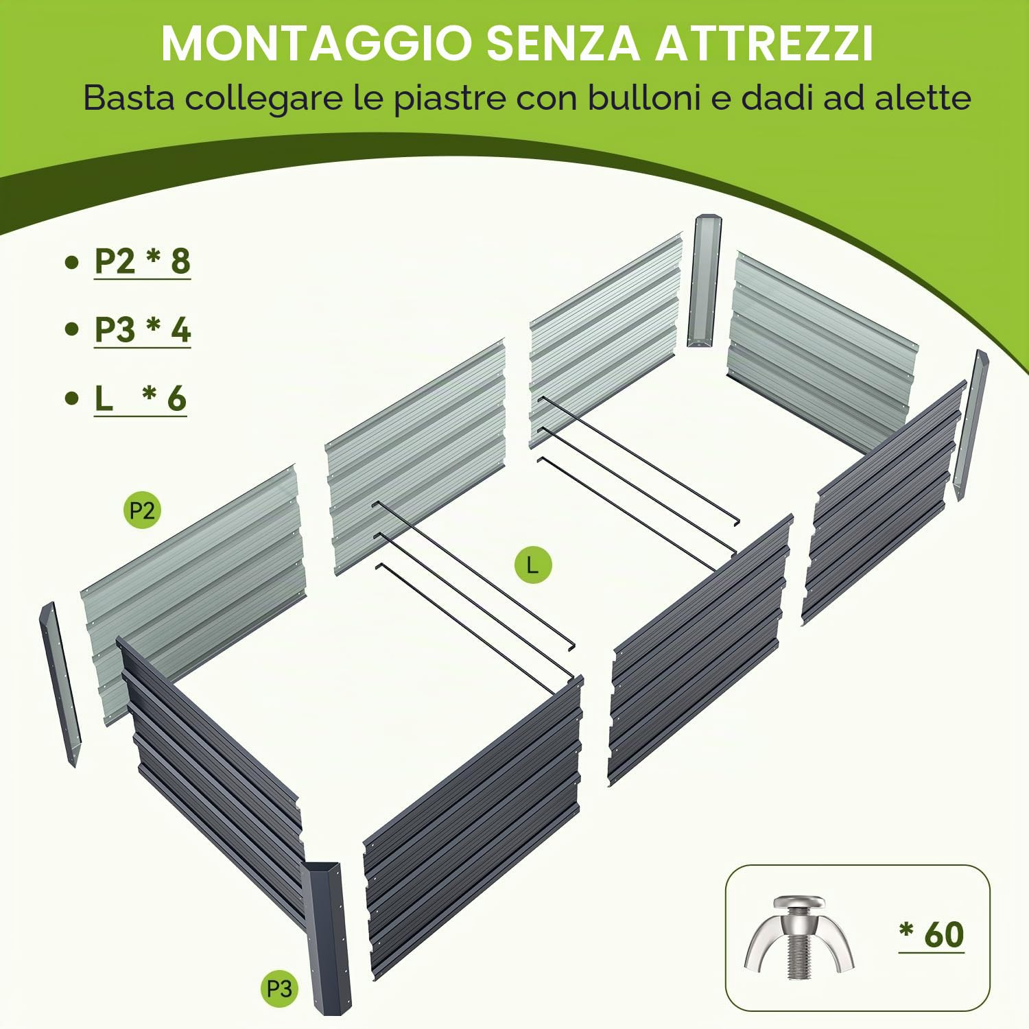 Ohuhu Fioriera Rialzata per Esterno, Cassetta da Giardino in Acciaio Rivestito Rinforzato 240x90x45 cm, Letto da Giardino in Metallo Rivestito Antiruggine per Verdure, Fiori e Sukkulent Grigio