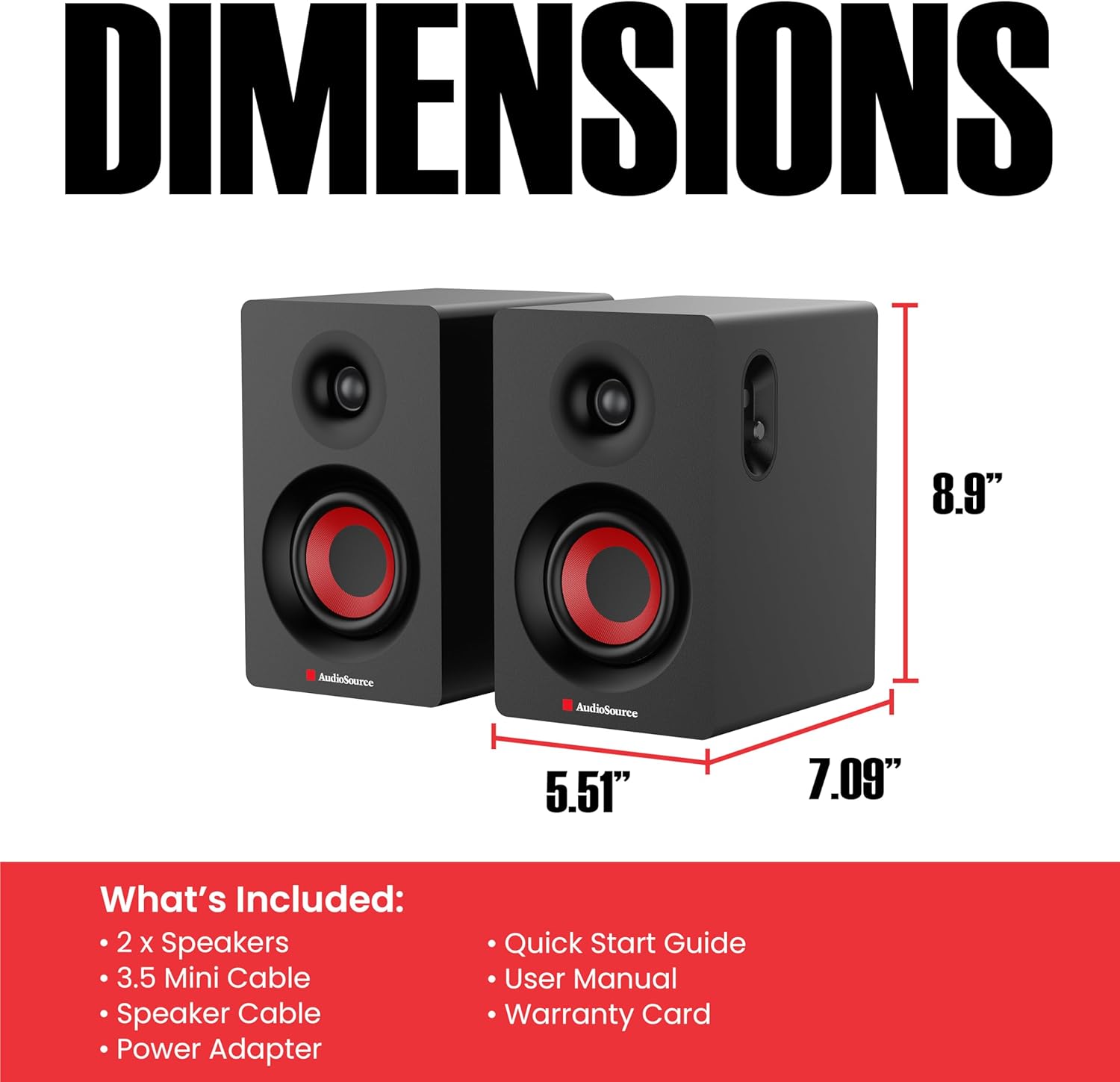 Audiosource Bluetooth 2-Way Bookshelf Speakers, 30W RMS Powered Desktop Speakers/Woofer, Rear Bass Port, AUX & USB MP3 Playback, Multipoint Pairing, Wood Cabinet – Hi-Fi PC Gaming & Music System