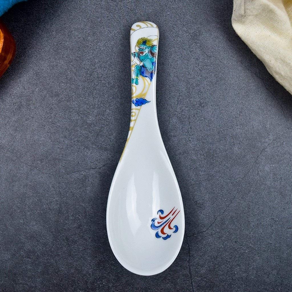 Cuillère Asiatique en céramique, Petite cuillère, cuillère Japonaise Domestique Faite à la Main pour Soupe, Bouillie, Dessert, Lot de 2 cuillères à Soupe(E)