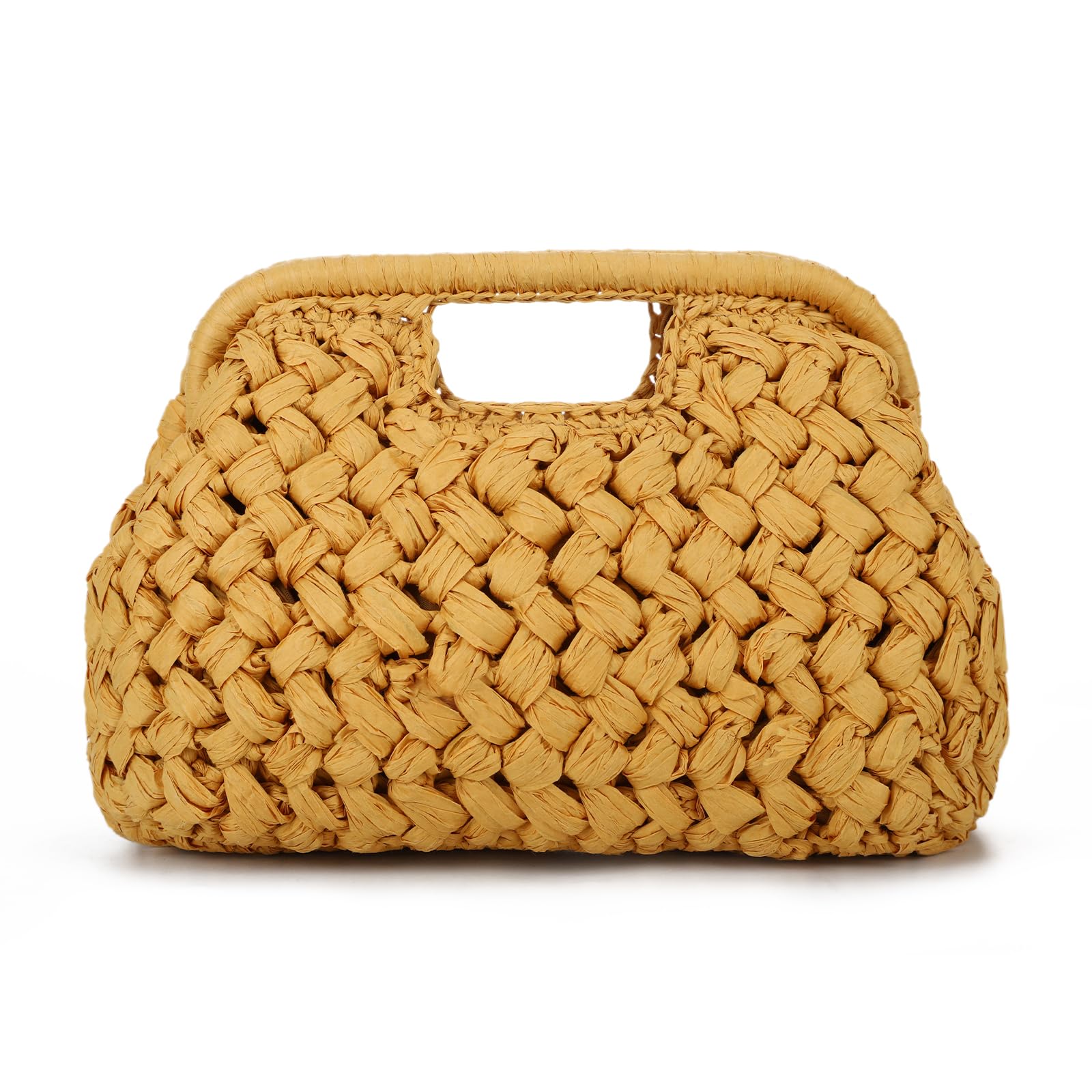 Pochette in Paglia Donna Borsa a Mano Intrecciata Dumpling Borsetta Estiva da Spiaggia e Tracolla Cerimonia