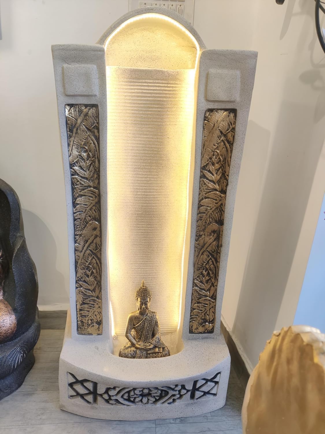 Slate Buddha 4ft Water Fountain, Garden, Indoor Water Fountain Big Size, Best for Home vastu, Buddha Fountain, Indoor Home d?cor (Beige)-image-19