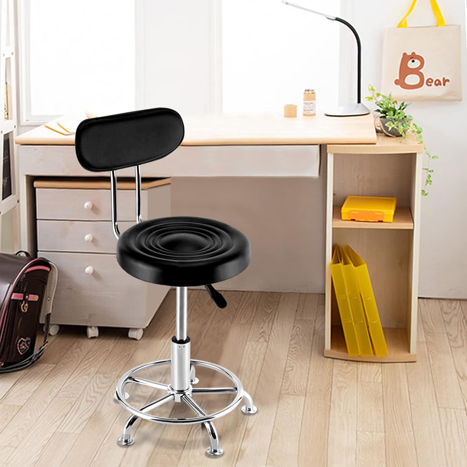 Adjustable Stool with Back, Shop Stool Office Stools with Back Support, 330-Pound Capacity, Swivel Bar Stool, Padded Workbench Stool for Pubs, Restaurants, Offices (Height 17in - 23in)