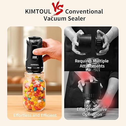 Miniatura 3 de Kit de sellado al vacío eléctrico para tarros de masón, sellador al vacío de mano para bolsas reutilizables, tarros Mason de boca ancha y boca