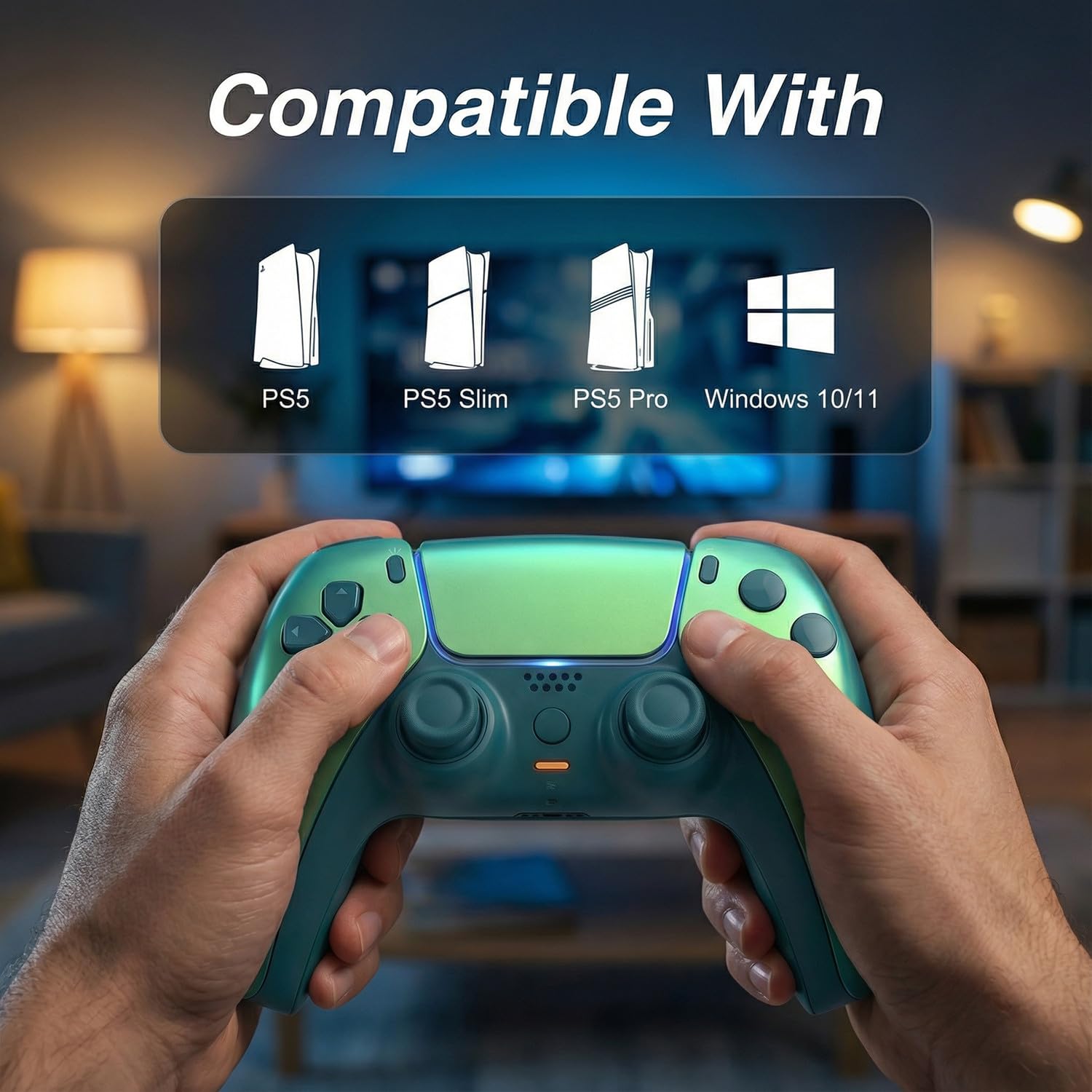 CelebFuny Wireless Controller for PS5 with1500mAh Battery, Dual Vibration, 3.5mm Audio Jack, Speaker, 6-Axis Motion Gamepad Compatible with PS5 Slim/PS5 Pro (Green) - Image 7