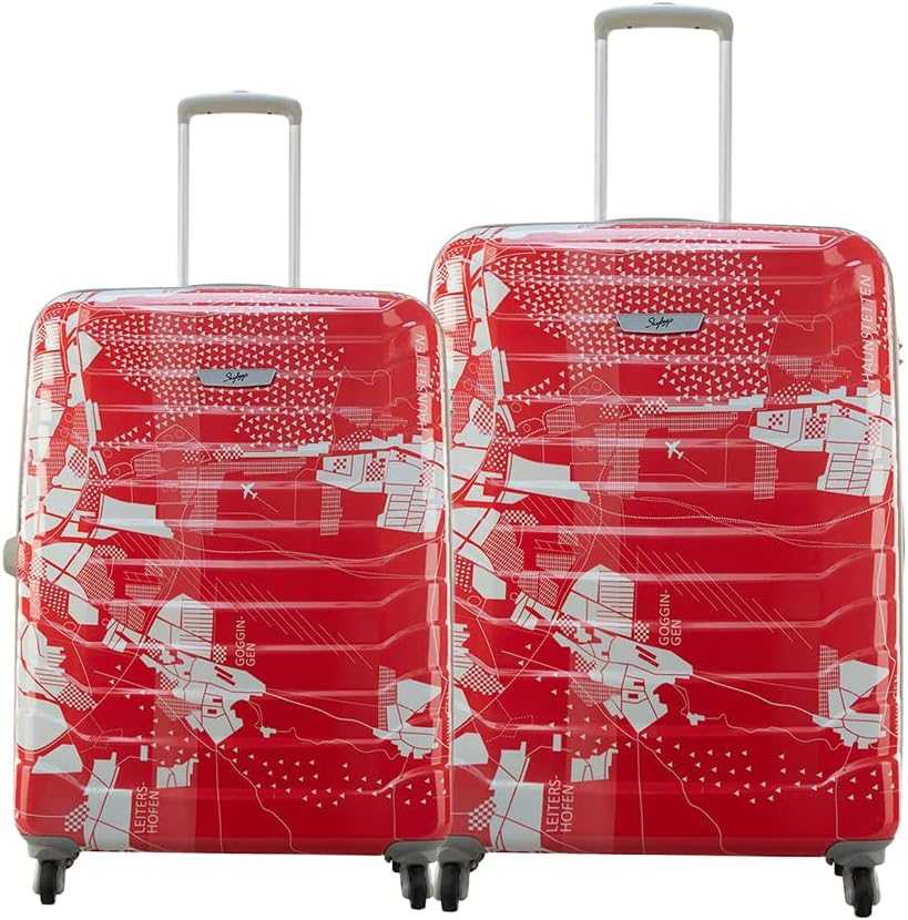Skybags Trooper 55Cm + 65Cm Polycarbonate Red and White Hardsided 4 Inline_Skate_Wheel Cabin + Carry-On Luggage Set, 48 Centimeters, 26 Centimeters, Small, Medium, Multicolor