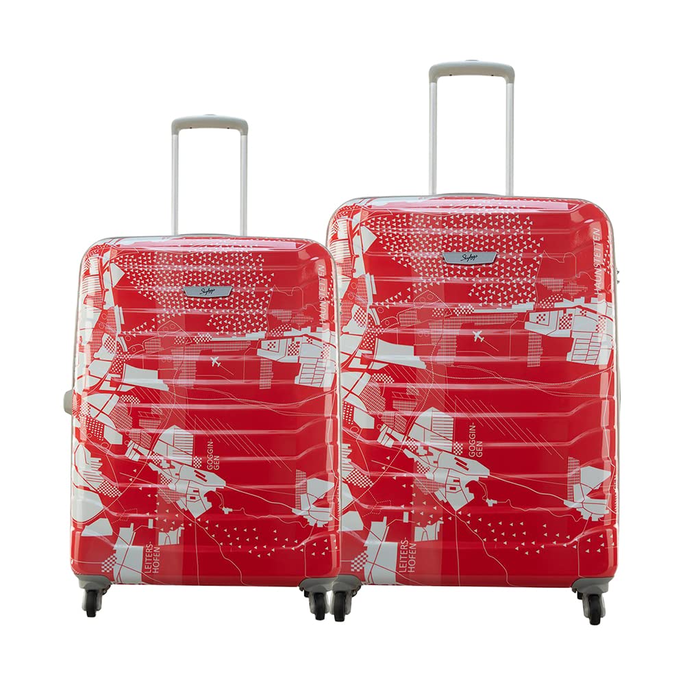 Skybags Trooper 55Cm + 65Cm Polycarbonate Red and White Hardsided 4 Inline_Skate_Wheel Cabin + Carry-On Luggage Set, 48 Centimeters, 26 Centimeters, Small, Medium, Multicolor