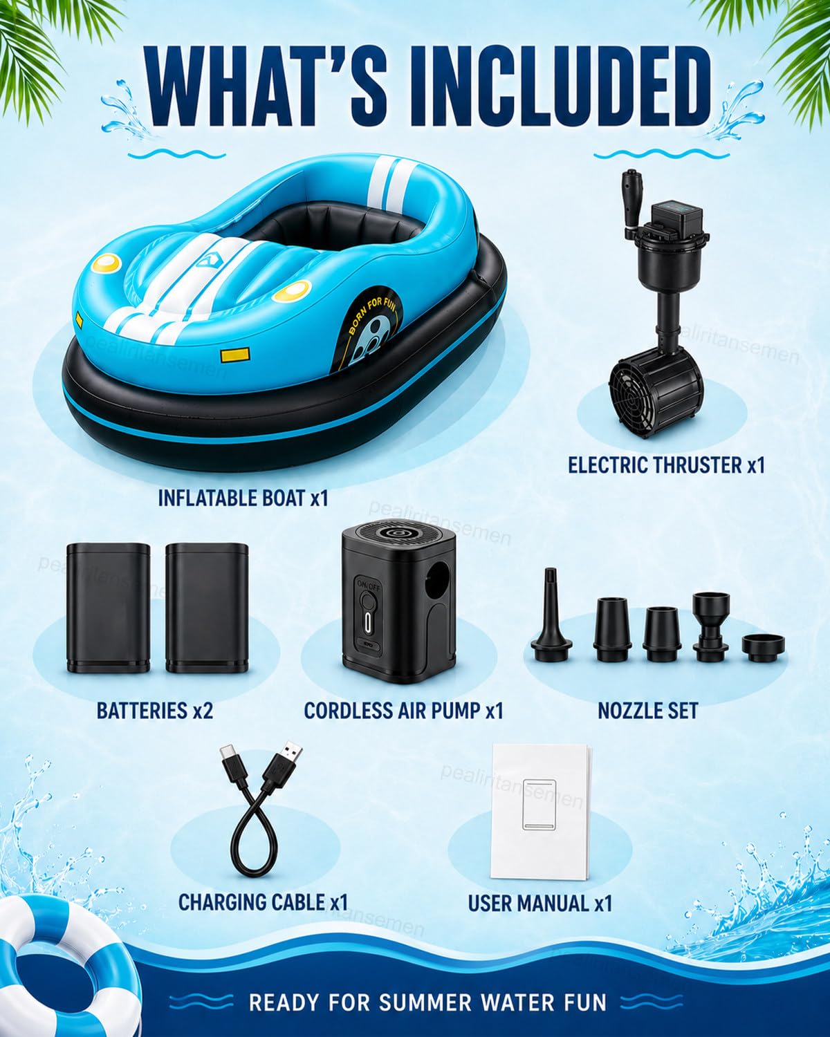 Tumbona Eléctrica para Piscina, Barco Hinchable de Choque para Adultos con Propulsor 46W, Joystick 360°, 2 x 2600mAh Baterías para Piscinas, Resorts y Vacaciones de Verano Red