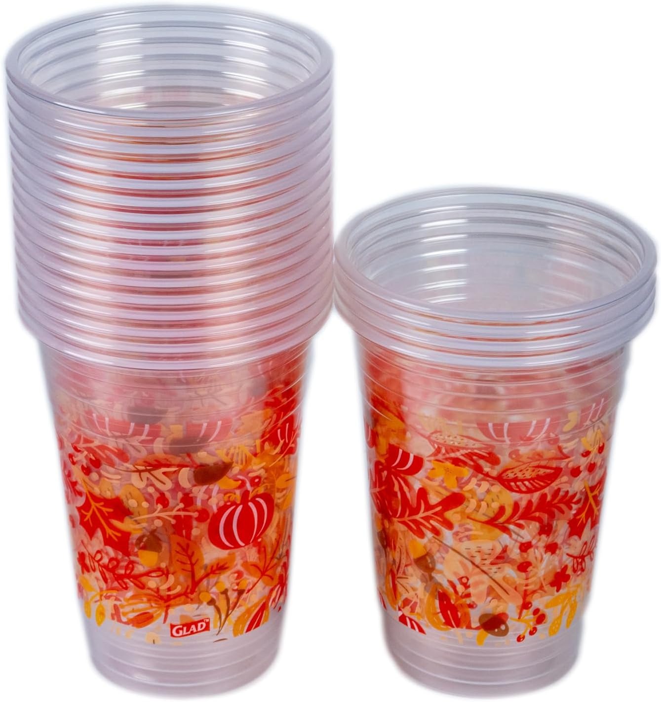 Glad Everyday Clear Plastic Cups with Fall Leaf Print - Strong and Sturdy Cup for All Occasions, Holds 18 Ounces - 18 Ounce, 20 Count - 6 Pack - Image 3