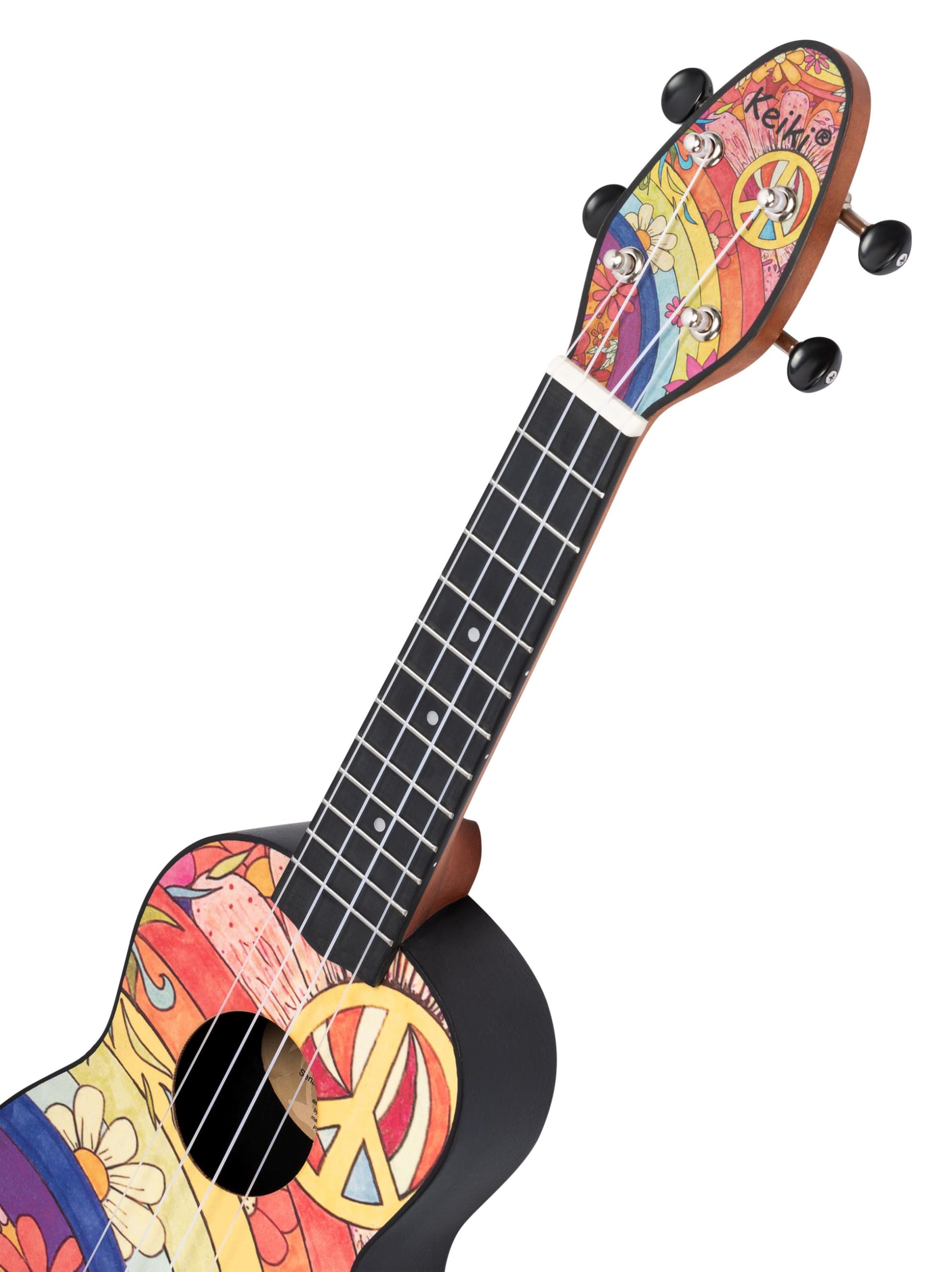 Ortega Guitars Ukulele Soprano Mancino – Acustico – Keiki K2 Series – Accessori Inclusi – Agathis / ABS, Peace ‘68 (K2-68-L)