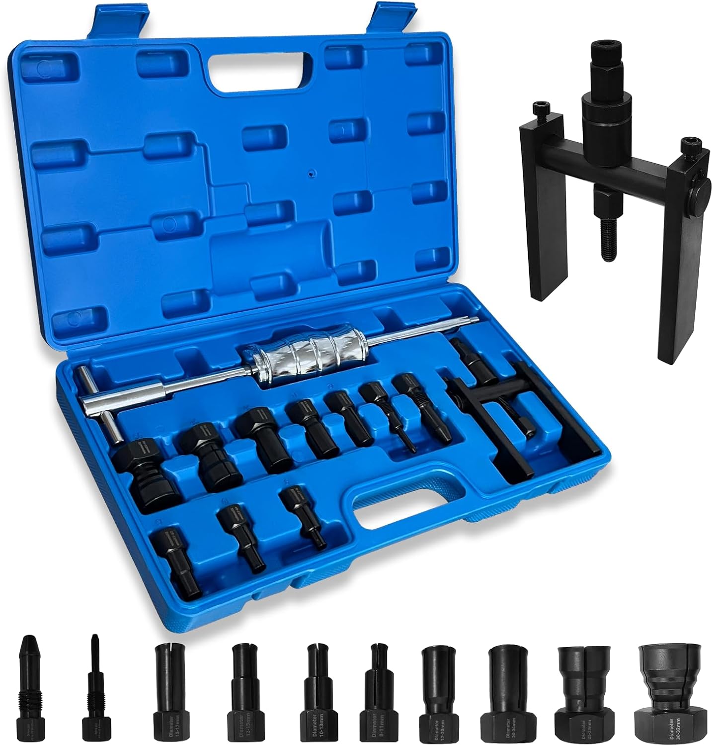 12Pcs Motorcycle Blind Hole Bearing Puller Kit,Slide Hammer Puller Set, Pilot Insert Inner Bearing Puller with Collets 8-32MM