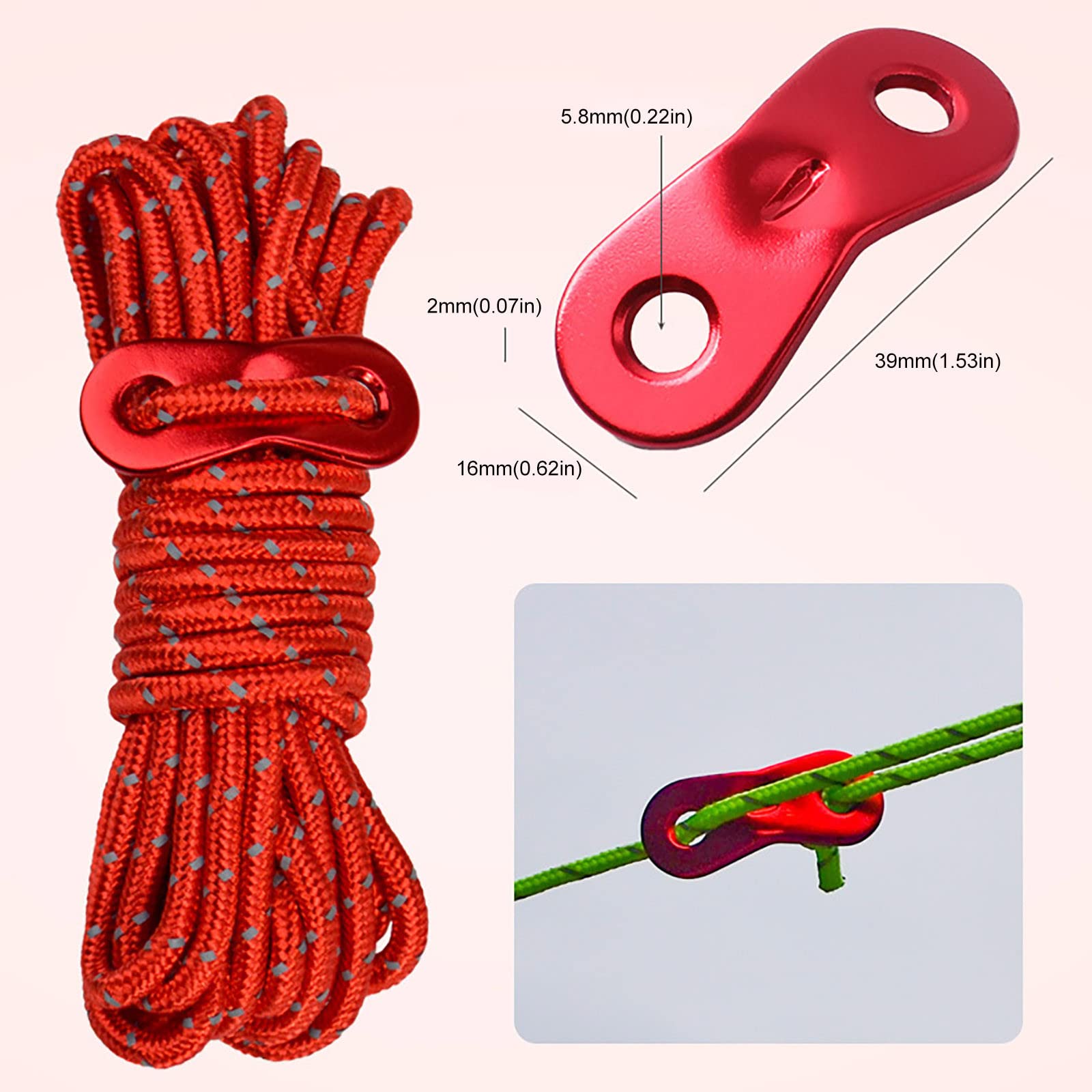 Meitianfacai Tendeurs de Corde, Corde de Camping Portable Réglable, Kit de Réglage de Cordon de Tente Haute Résistance pour Camping Randonnée Voyage Activités Extérieures Accessoires, 16.40 Pieds Meitianfacai Tendeurs de Corde, Corde de Camping Portable Réglable, Kit de Réglage de Cordon de Tente Haute Résistance pour Camping Randonnée Voyage Activités Extérieures Accessoires, 16.40 Pieds