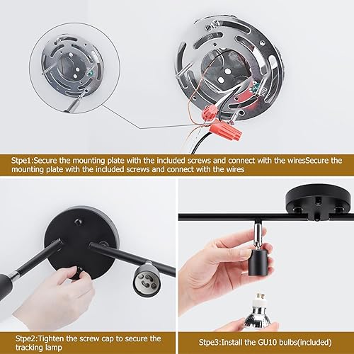 Miniatura 7 de HURYEE Luces de riel de techo, lámparas negras de 4 vías para cocina, pasillo, dormitorio, galería, lámpara de acento direccional, incluye 4