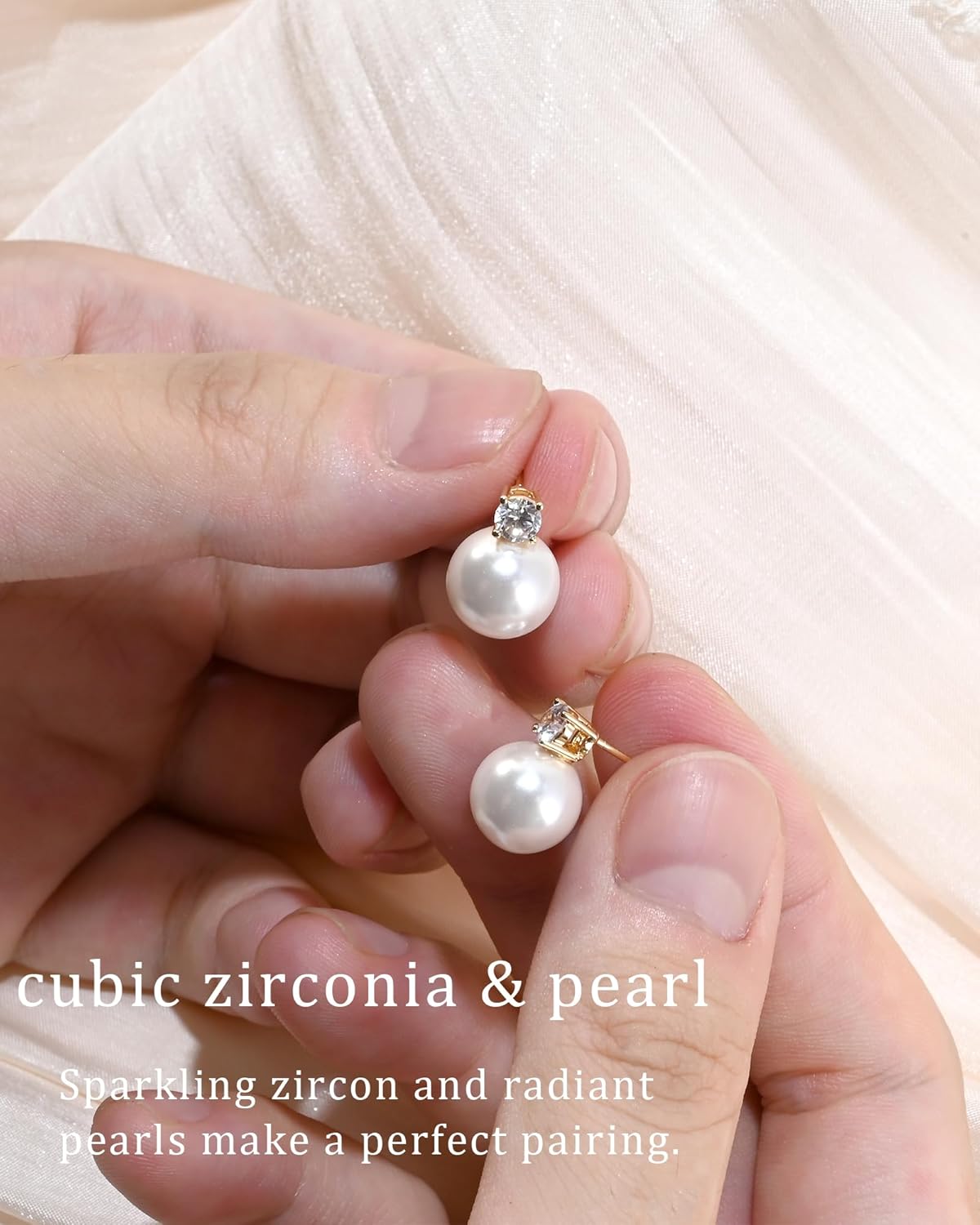 14K Gold Plated Pearl Necklace and Earring Set for Women Jewelry Set with Pearl Pendant Necklace and Studs Earrings for Wedding and Bridesmaid - Image 4