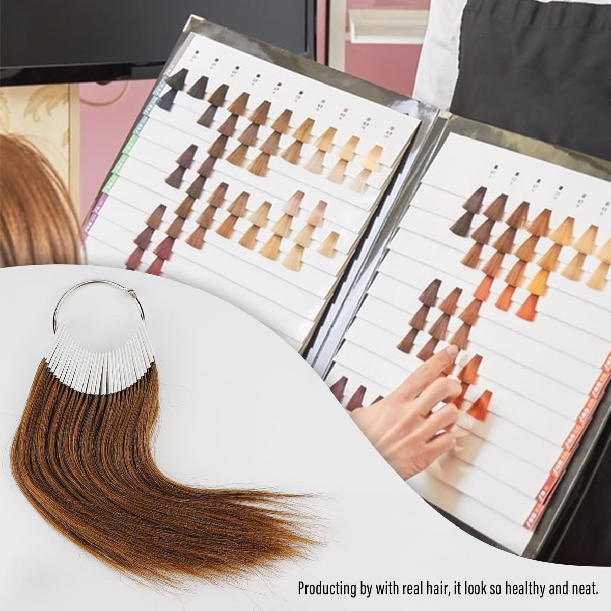 Qerutk 30pcs Brown Hair Color Swatches 100% Human Hair Rings Samples Hair Color Testing for Salon Supplies Barber Haircolour Testing Home Shop Hairdressing Extensions (6 Degree Color) - Image 4