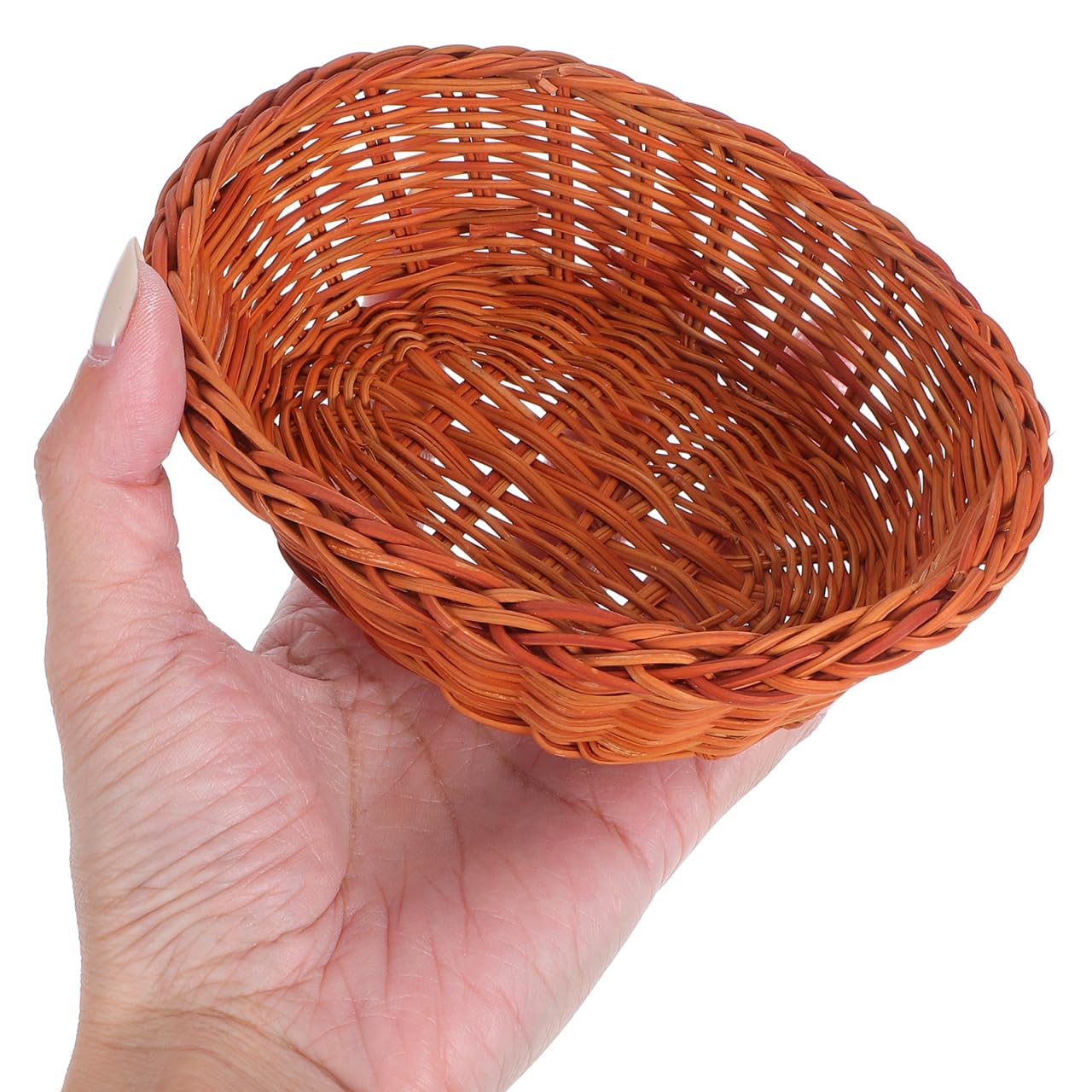Lot de 10 petites corbeilles à pain ovales tissées à la main en rotin respirant et hygiénique pour la cuisine, les fruits, les collations, organisateur polyvalent pour la maison et la