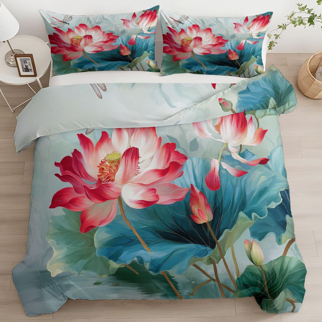 Parure de lit 2 personnes housse de couette 220x240 bleu ciel fermeture éclair