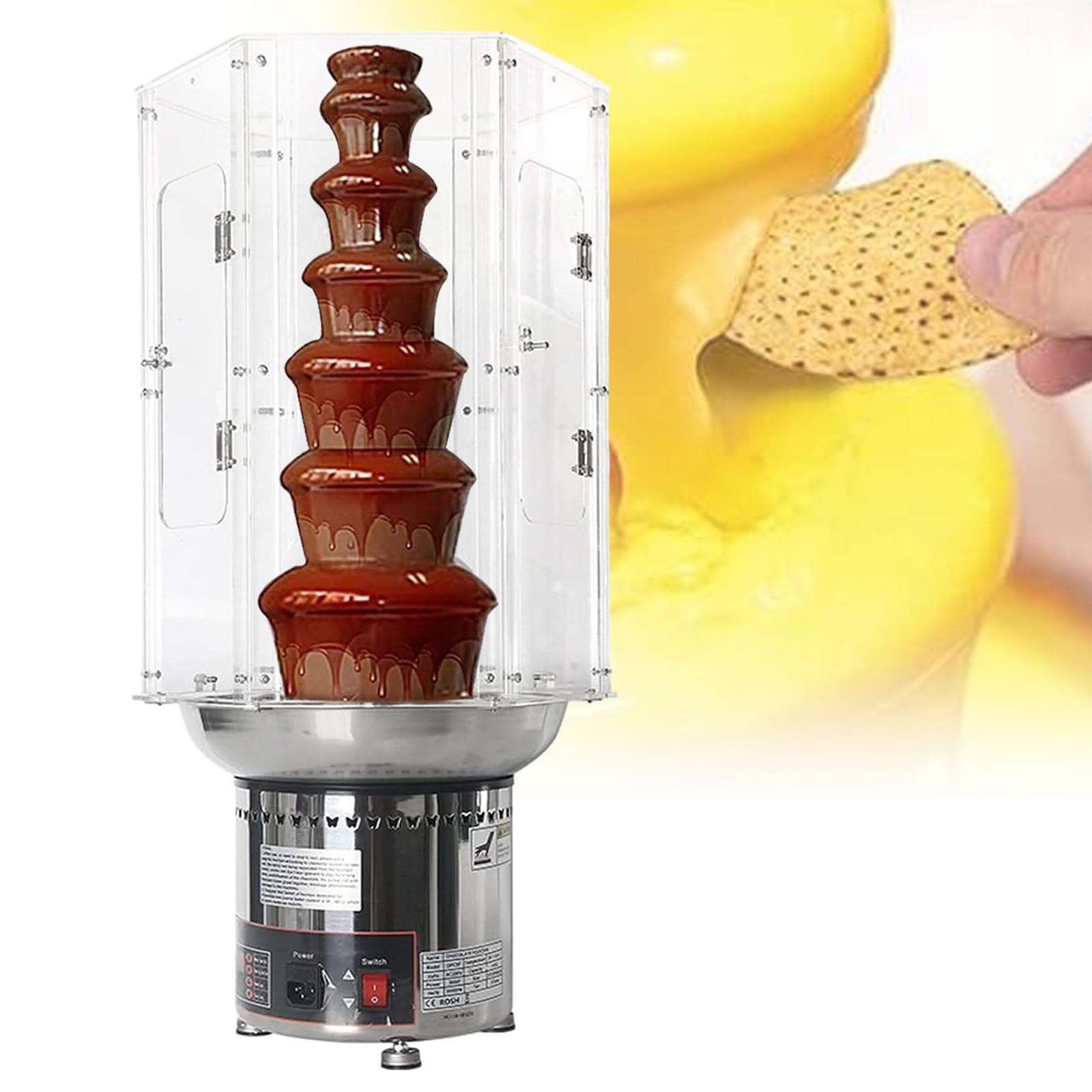 ASerZenith Electric Chocolate Fondue Fountain Cover, Stainless Steel Chocolate Melting Cover,Dip Strawberries Fountain Cover,7Tiers
