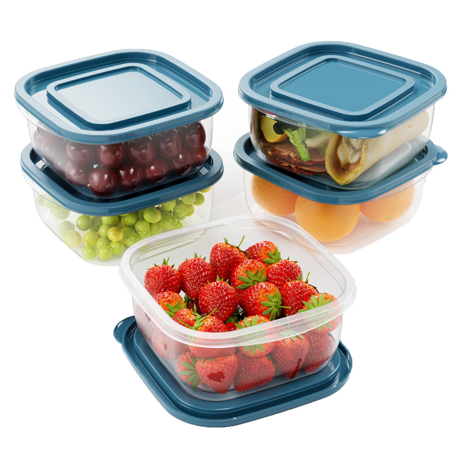 EFISH 5PCS Square Plastic Portion Box Sets with Lids.Food Storage Box,Container Sets,Food Storage,Food Containers,Cereal Containers,use for School,Work and Travel,950ML Per Box — image 1