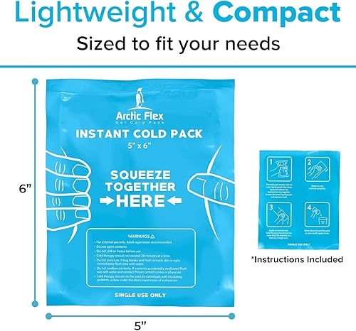 Miniatura 6 de Arctic Flex Paquete de 24 paquetes de hielo frío instantáneo (5 x 6 pulgadas, paquete de 24)  Bolsas de hielo desechables portátiles para lesiones,
