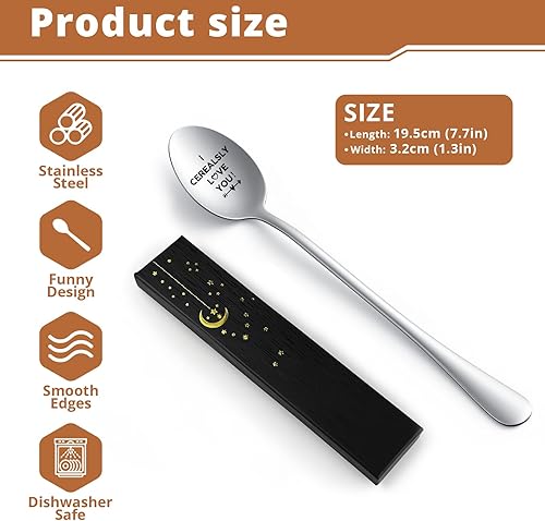 Miniatura 2 de Divertida cuchara de acero inoxidable grabada, cucharas I Cerealsly Love You, cuchara de cereales y café para marido, esposa, parejas, novio, novia,