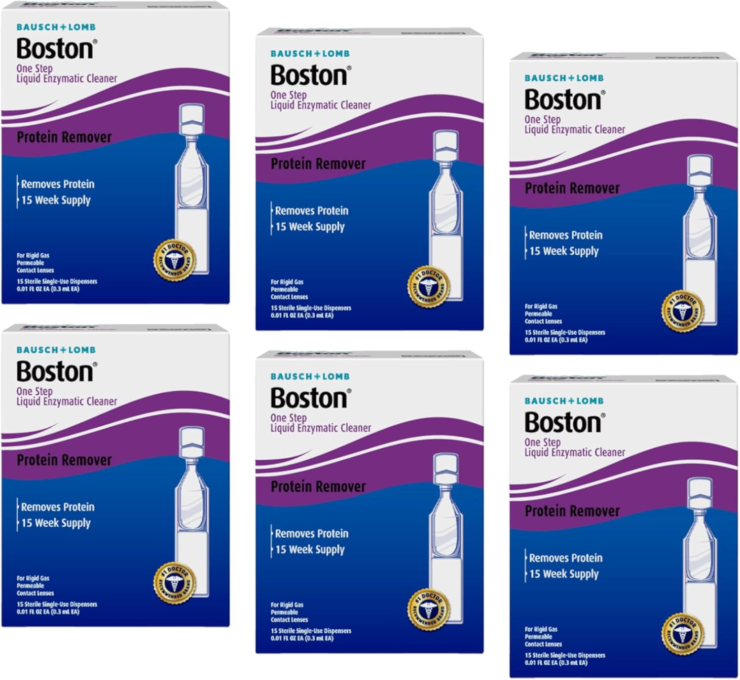 Bausch & Lomb Boston One Step Liquid Enzymatic Cleaner, Protein Remover 3.60 mL (Pack of 6)