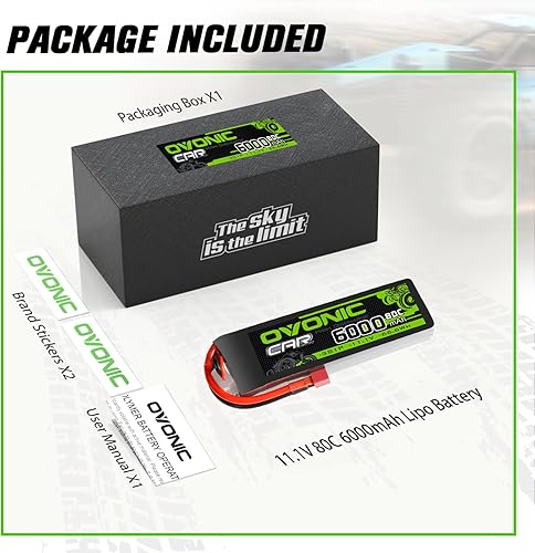 Miniatura 6 de OVONIC Batería Lipo de 11.1 V 3S 80C 6000 mAh con conector T estilo Dean para RC escala 18 110 Vehículos Coche Camiones Barcos