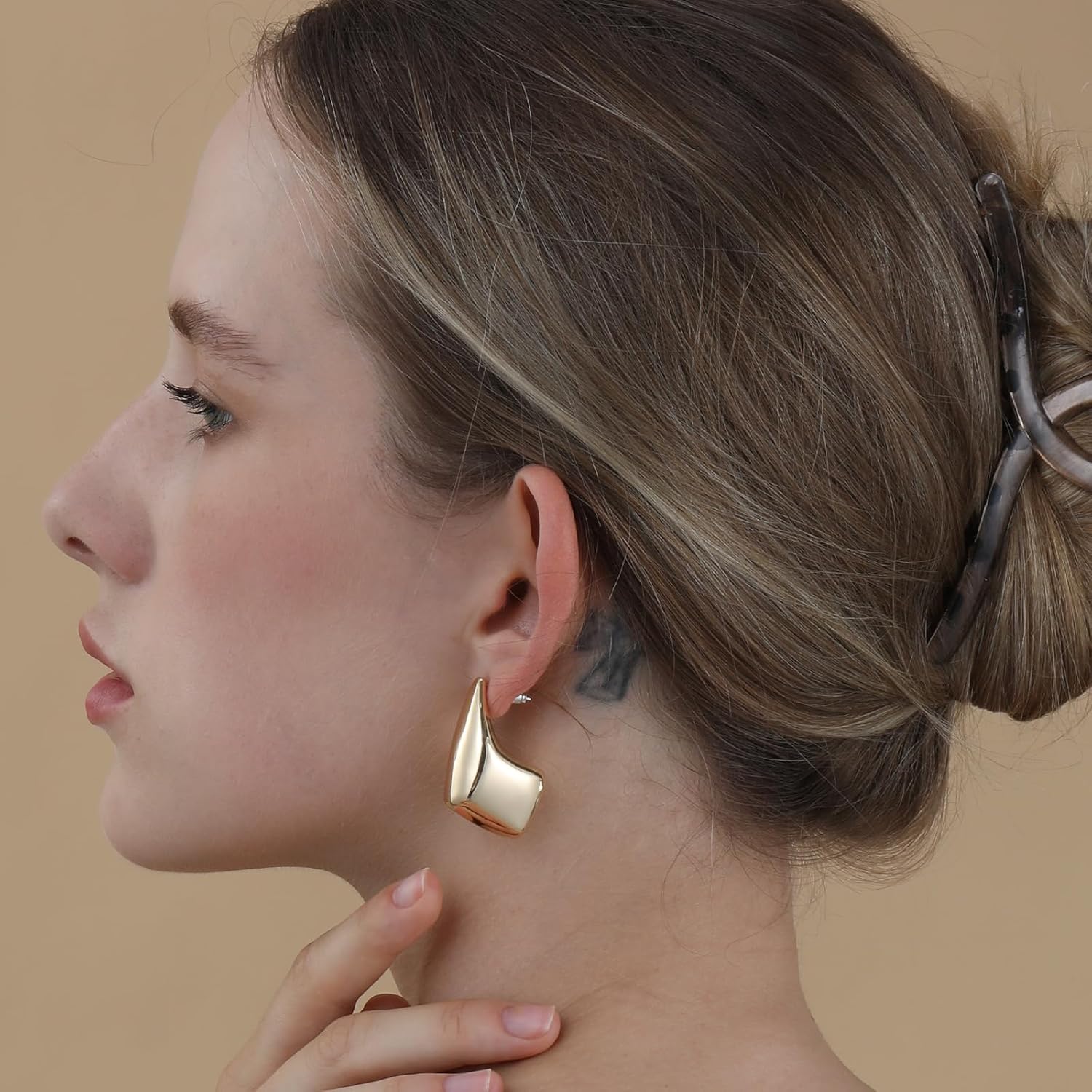 Apsvo Gold/Silver Chunky Earrings for Women, Gold Thick Hoop Earrings Statement Earring Lightweight Drop Dangle Earring Trendy Jewelry - Image 5